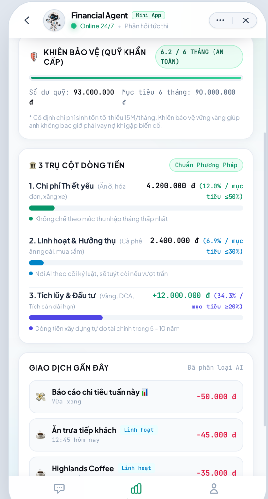 Mini App Sổ Thu Chi - Khiên bảo vệ và 3 trụ cột dòng tiền